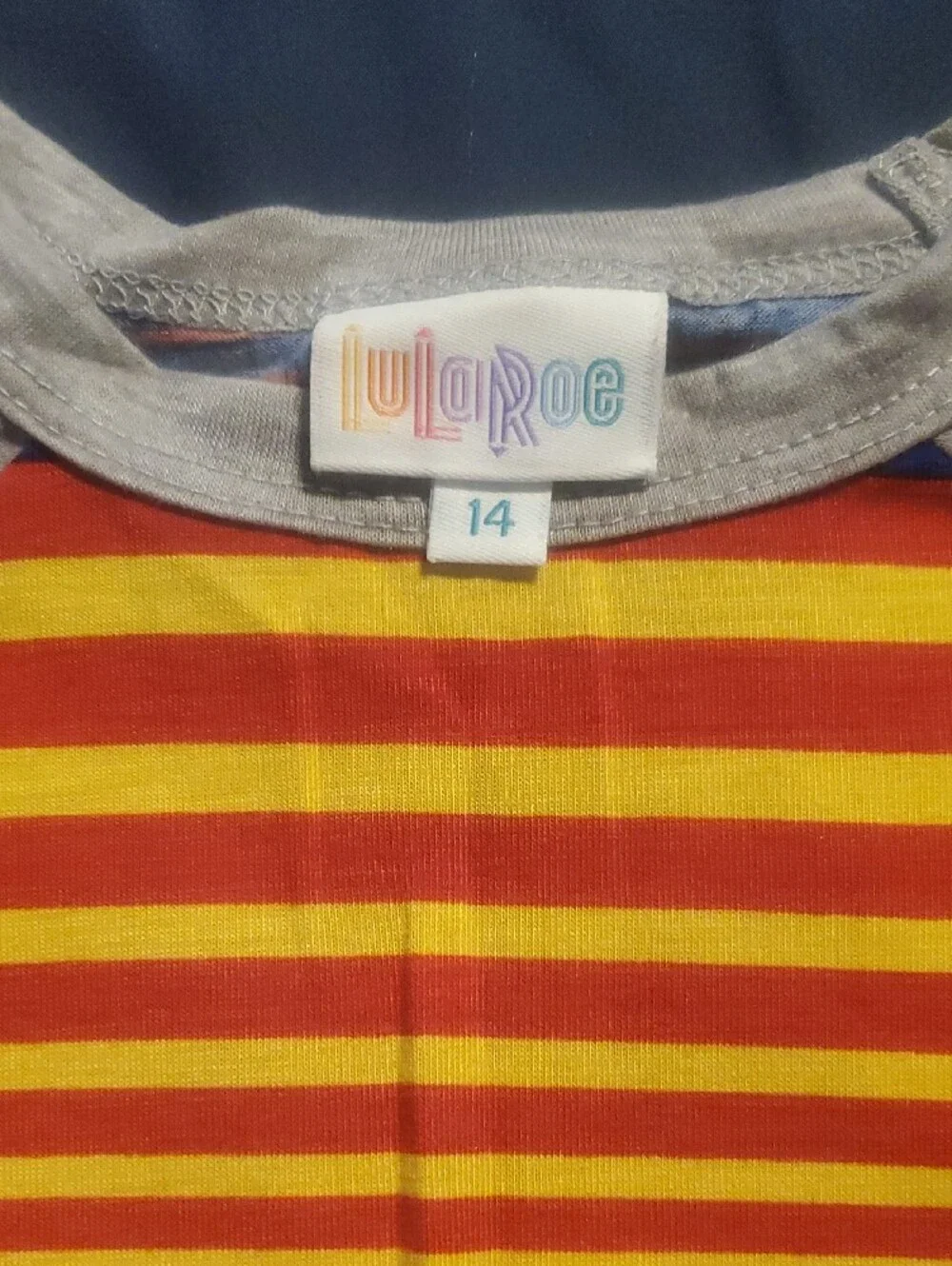 LuLaRoe Kids Raglan Tee in Purple, Yellow & Gray